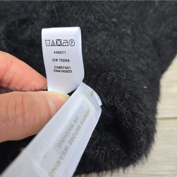 Loft Womens Sweater Small Black Faux Fur Fuzzy Mock Neck Essential Tunic size sm - Picture 7 of 7